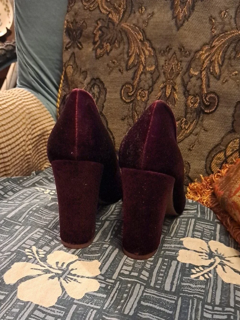 a new day Burgundy Velvet Block Heel Pumps